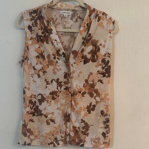 Calvin Klein Women's Floral Sleeveless Blouse - Brown and Tan